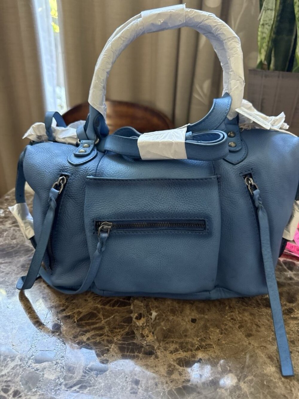 Free People Baby Emerson Santorini Blue Leather Satchel Tote Crossbody Bag NWT - Picture 9 of 9